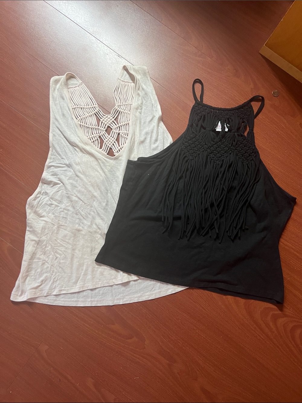 Shyanne Cream Crochet-Back Tank Top and Free People movement beige tank top Med